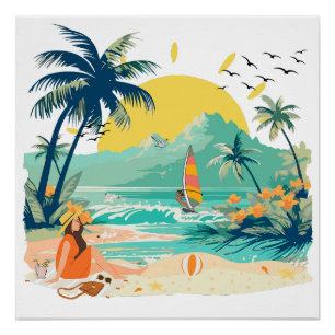 Poster Plage de repos pour l'été