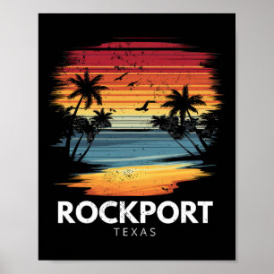 Poster Plage de Rockport Texas Surfboard Surf Vintage