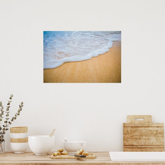 Poster Plage de sable avec Surf en mousse (Cuisine)