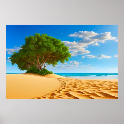 Poster Plage de sable de l'île tropicale déserte (Devant)