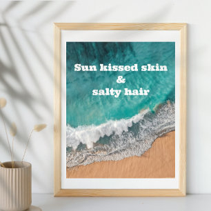 Poster Plage de sable de mer bleu soleil blanc