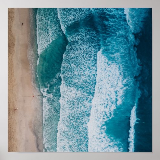 Poster Plage de sable des vagues de l'océan bleu (Devant)