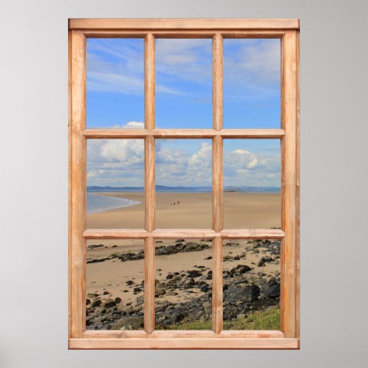 Poster Plage de sable et vue sur l'océan depuis une fenêt (Devant)