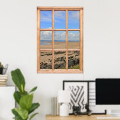 Poster Plage de sable et vue sur l'océan depuis une fenêt (Bureau à domicile)