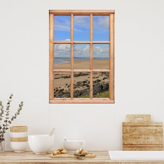 Poster Plage de sable et vue sur l'océan depuis une fenêt (Cuisine)
