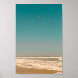 Poster Plage de sable fin Pastel Ocean Sky Flying Seaguls