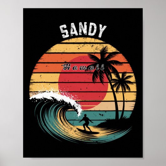 Poster Plage de sable Hawaï Plage Surfing (Devant)