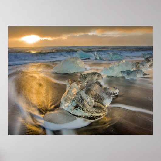 Poster Plage de sable noir | Jokulsarlon Sud Islande (Devant)