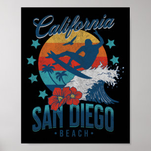 Poster Plage de San Diego Californie Surf Vintage Vacance