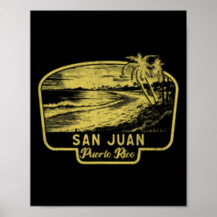 Poster Plage de San Juan Porto Rico Surf Vintage Bleu Hom