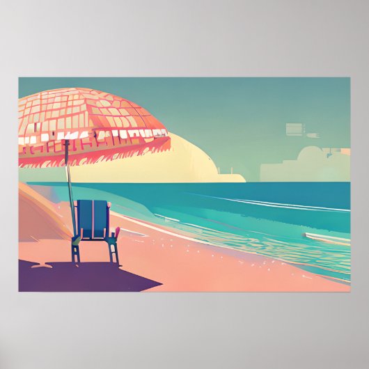 Poster Plage de sarcelle et de pêche, eau bleueChaise et (Devant)