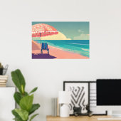 Poster Plage de sarcelle et de pêche, eau bleueChaise et (Bureau à domicile)
