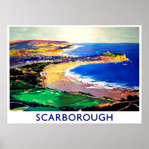 Poster Plage de Scarborough, Angleterre, voyage vintage