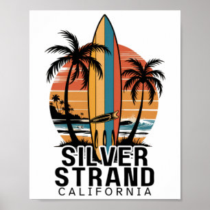 Poster Plage de Silver Strand Californie Surfant Surfeur 