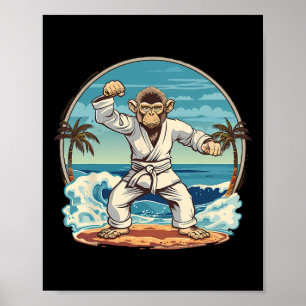 Poster Plage de singe de karaté Kickboxing Jiu-jitsu Mma