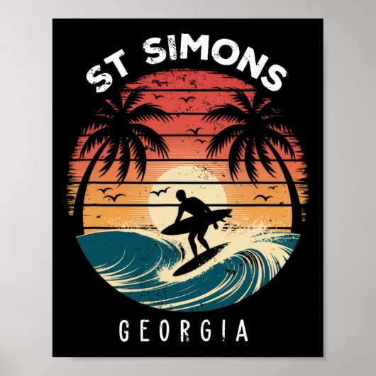 Poster Plage de St Simons Géorgie Planche de surf Vagues (Devant)