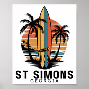 Poster Plage de St Simons Géorgie Surfant Surfeur _1 