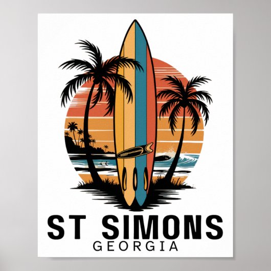 Poster Plage de St Simons Géorgie Surfant Surfeur _1 (Devant)