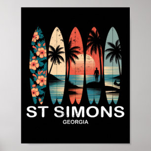 Poster Plage de St Simons Géorgie Surfboard Surf Rétro _1