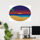 Poster Plage de Sunset Tropical Palm Feuille Ocean Waves (Bureau à domicile)