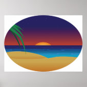 Poster Plage de Sunset Tropical Palm Feuille Ocean Waves (Devant)