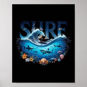 Poster Plage de surf de grosse vague Amateur de surfeur g