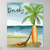 Poster Plage de surf en aquarelle - Boissons (Devant)