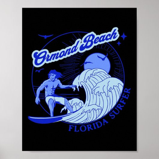 Poster Plage de surf Ormond Beach Floride Surfing Beaches (Devant)