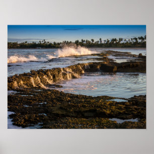 Poster Plage de Tabuba : Vagues de rupture sur les récifs