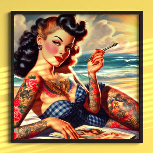 Poster Plage de tatouage vintage