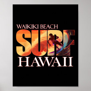 Poster Plage de Waikiki Hawaii Îles hawaïennes Surf pour