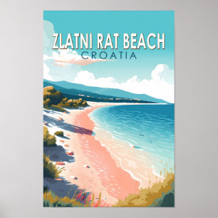 Poster Plage de Zlatni Rat Croatie Voyage Art Vintage