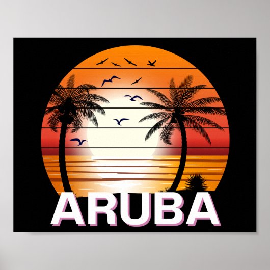Poster Plage d'été d'Aruba Vintage Palm Trees (Devant)