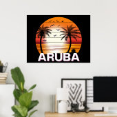 Poster Plage d'été d'Aruba Vintage Palm Trees (Bureau à domicile)