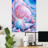 Poster Plage d'Imaginaire bleu et rose (Bureau à domicile)
