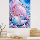 Poster Plage d'Imaginaire bleu et rose (Cuisine)
