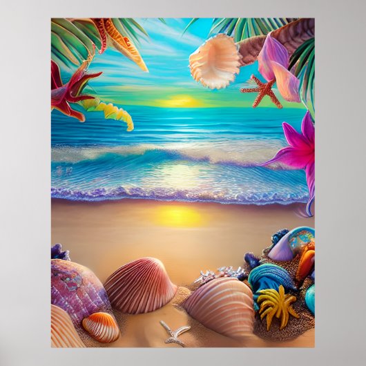 Poster Plage d'imaginaire mystique coucher de soleil avec (Devant)