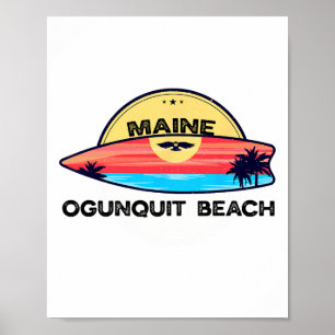 Poster Plage d'Ogunquit Maine Planche de surf Plage Surfi