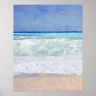 Poster Plage du paysage marin et aquarelle des vagues