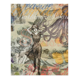 Poster Plage du poulpe Antique Coastal Steampunk