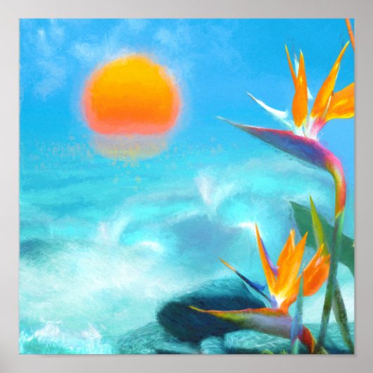 Poster PLAGE ENSOLEILLÉE Oiseaux du paradis (Devant)