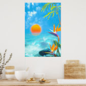 Poster PLAGE ENSOLEILLÉE Oiseaux du paradis (Cuisine)