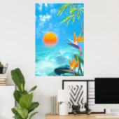 Poster PLAGE ENSOLEILLÉE Oiseaux du paradis (Bureau à domicile)