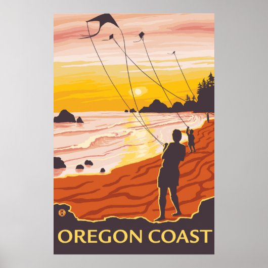 Poster Plage et cerfs-volants - Côte de l'Oregon (Devant)