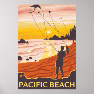 Poster Plage et cerfs-volants - Pacific Beach, Washington