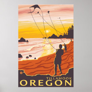 Poster Plage et cerfs-volants - Tillamook, Oregon