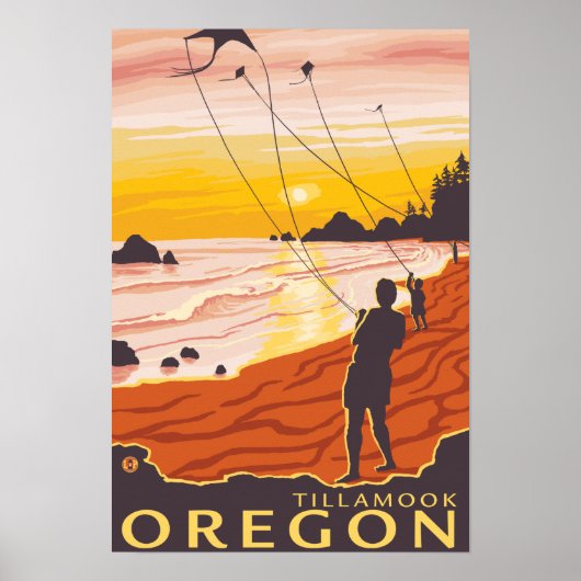 Poster Plage et cerfs-volants - Tillamook, Oregon (Devant)