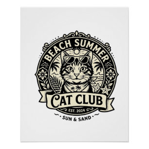Poster Plage Été Chat Drôle Chat Graphique - Plage Été