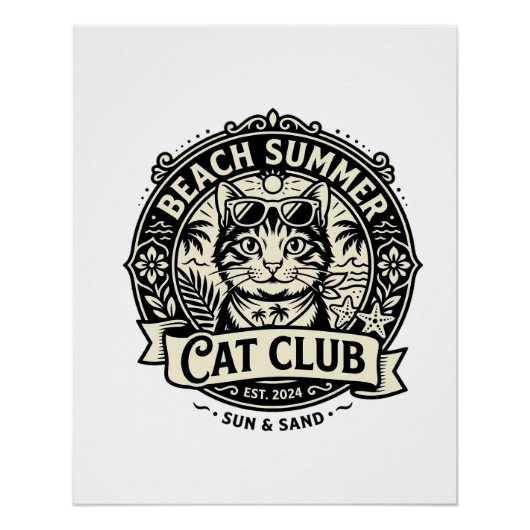 Poster Plage Été Chat Drôle Chat Graphique - Plage Été (Devant)