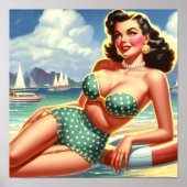 Poster Plage Été Vintage Pin-up (Devant)
